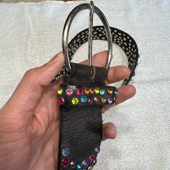 Black Genuine Leather Swarovski Crystal Belt - Picture 5 of 16